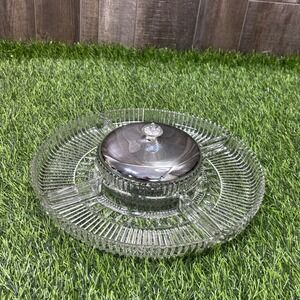 Vintage Chromex MCM Chrome Pressed Glass Lazy Susan Divided Party Platter
